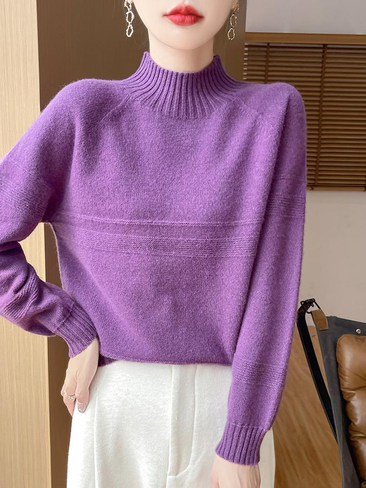 2026 Autumn/Winter Women's Thick Knit Wool Pullover: Half-High Collar, Long Sleeve, Loose Fit.