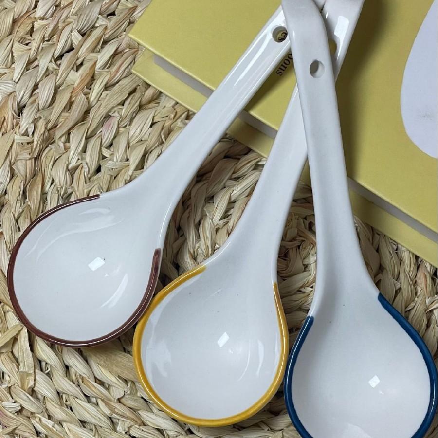 Japanese Simple Style Spoon Tableware Ceramic Chinese Underglaze Color Bone China Soup Spoon Restaurant Household Convenient Spoon