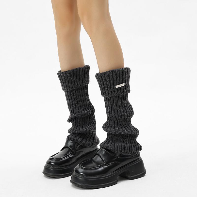 Autumn Winter Leg Warmers Japanese Style Girls Versatile Slouch Socks with Metal Logo Warm Knitted Shoe Covers for Women Autumn Winter