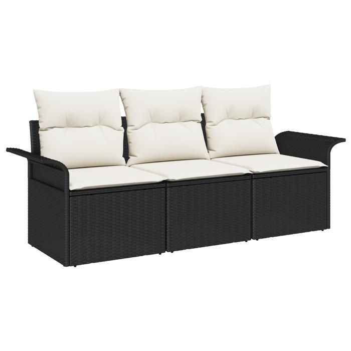 VidaXL Ensemble de Canapé de Jardin 3 Pièces avec Coussins Noir Poly Rattan 3353886