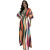 Women Spring Print Block Color Short Batwing Sleeve Slim Long Dress Summer Casual V-Neck Ankle-Length High Waist Loose Dresses S-XL