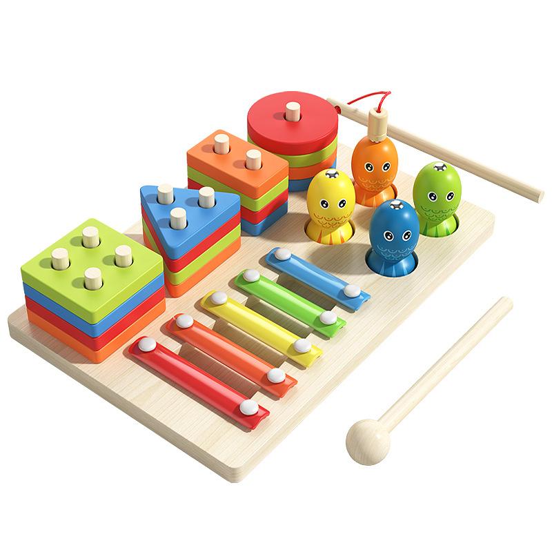 Wooden Children'S Early Education Three-In-One Set Of Column Toys To Exercise Hand-Eye Coordination, Patience And Concentration Toys