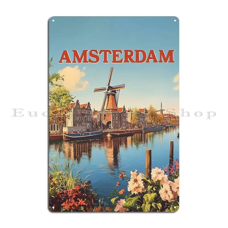 Travel To Amsterdam Netherlands Vintage Bike Riding Advertising Print Metal Plaque Customize Garage Wall Decor Tin Sign Poster 20x30cm(7.8x11.8inch)