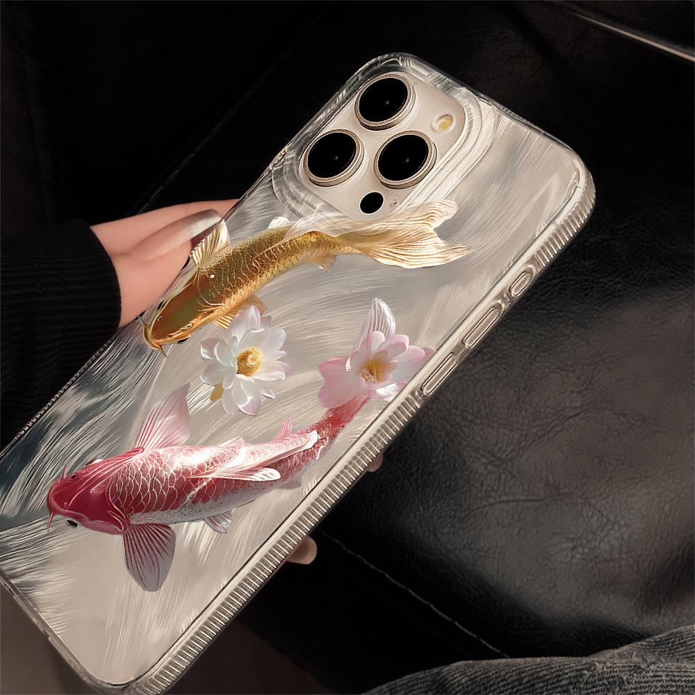 Koi Good Luck pattern Phone Case For iPhone 17 Pro 15 16 14 13 12 11 Pro Max 17e 16e 8 7 Plus XR XS X Sliver Soft Drop Cover