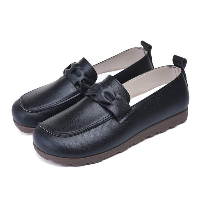 Womens Flat Loafers Casual Slip-On Shoes Round Toe PU Leather Comfortable Non-Slip Rubber Sole