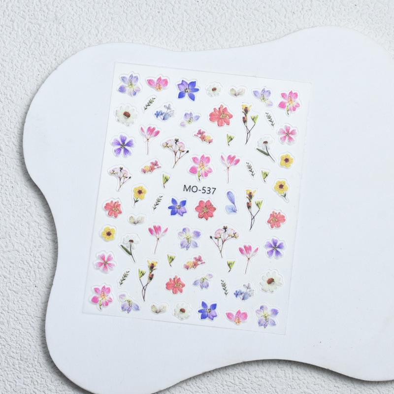 3D Embossed Floral Nail Stickers: Colorful Dried Five-Petal Flowers