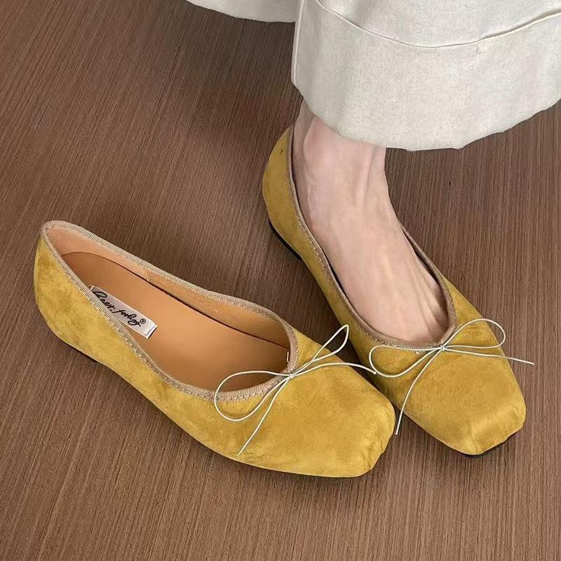 Women Ballet Flats Shoes Shallow Bow Suede Soft Loafers Shoes Luxury Sport Sandals 2025 Autumn New Dress Chaussure Femme