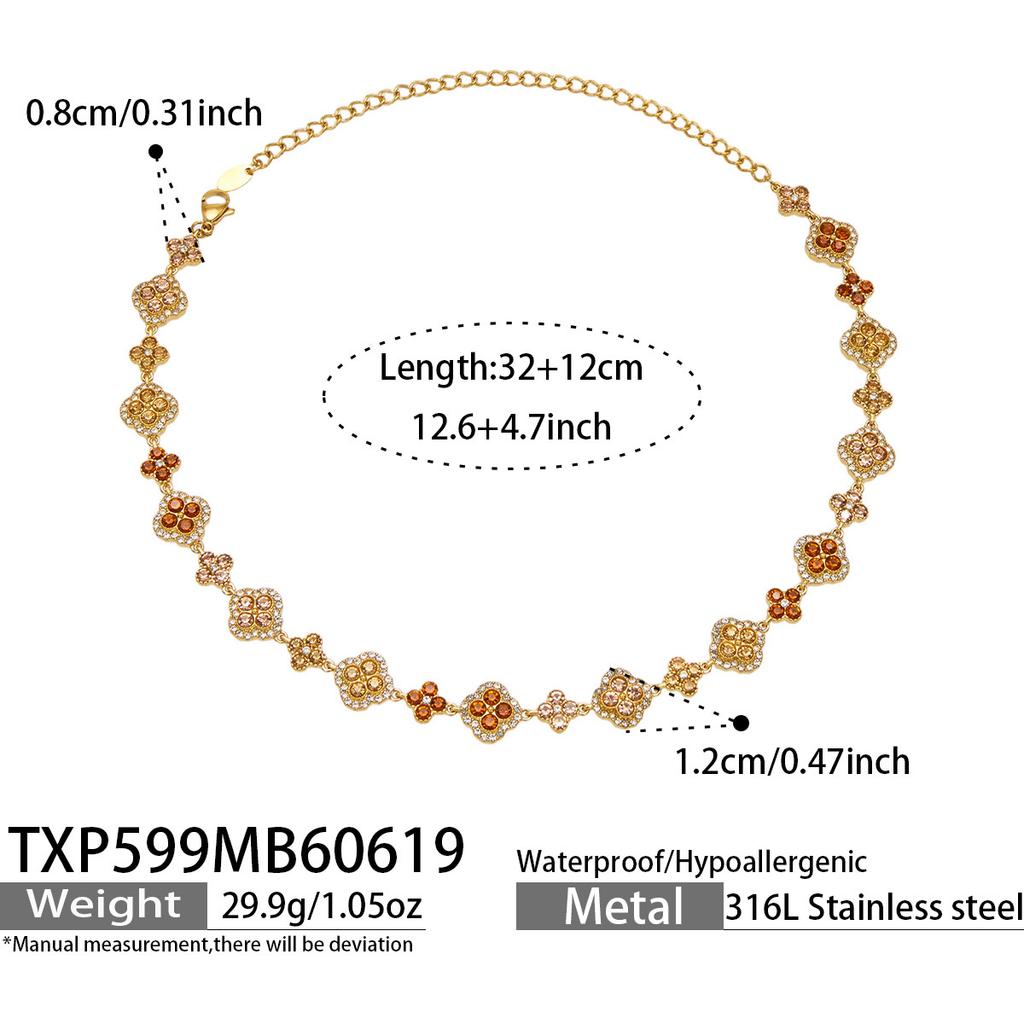 SSeeSY Custom Design Jewelry Stainless Steel 18K Gold Plated Clover Stud Earrings Necklace Set for Engagement Party with Zircon