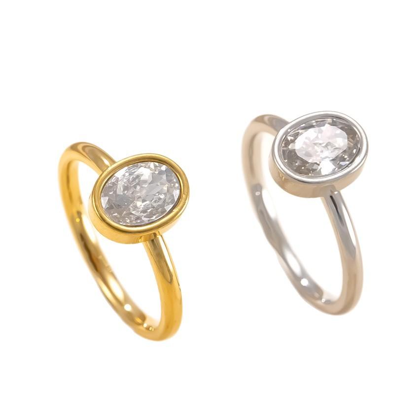 Oval Shaped Zircon Ring for Women Stainless Steel Ring Gold Plated No-fading Jewelry New