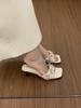 Niche Design Sense Rhinestone Bow Open-toed Slippers Women Summer Wear French Beautiful Kitten and Cool Slippers Women