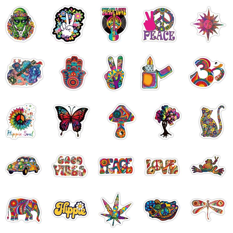 50Pcs Psychedelic Hippie Art Sticker Classic Toy For Skateboard Fridge Laptop Decoration