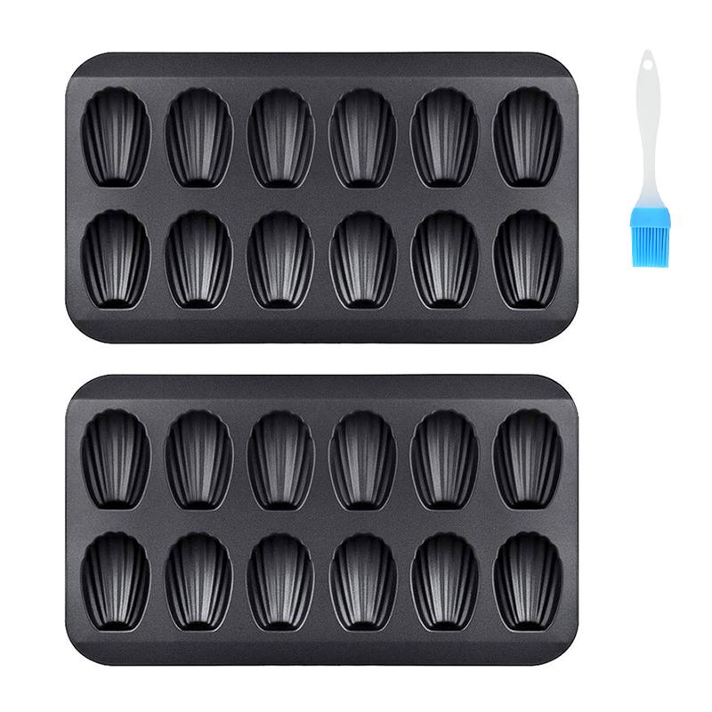 2 упаковки, 12 чашок, антипригарна сковорода Мадлен з масляною щіточкою, надміцні форми Мадлен у формі раковини, міні-форма для випікання тортів/форма для випічки