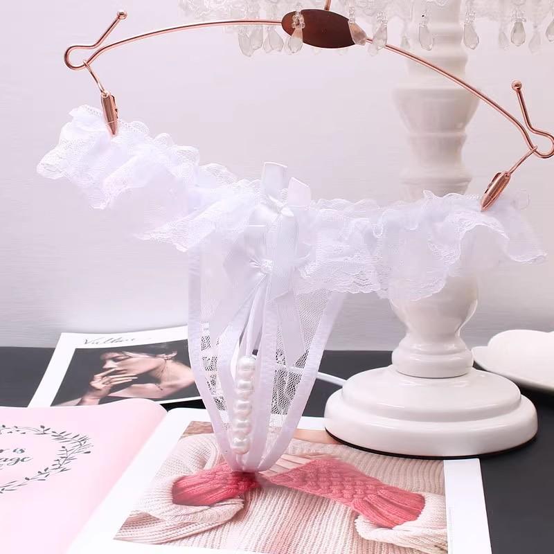 Plus Size Sex Pearl G-string Crotchless Erotic Lingerie Sexy Panties Porn Lace Women Underwear See Through Open Crotch Thongs