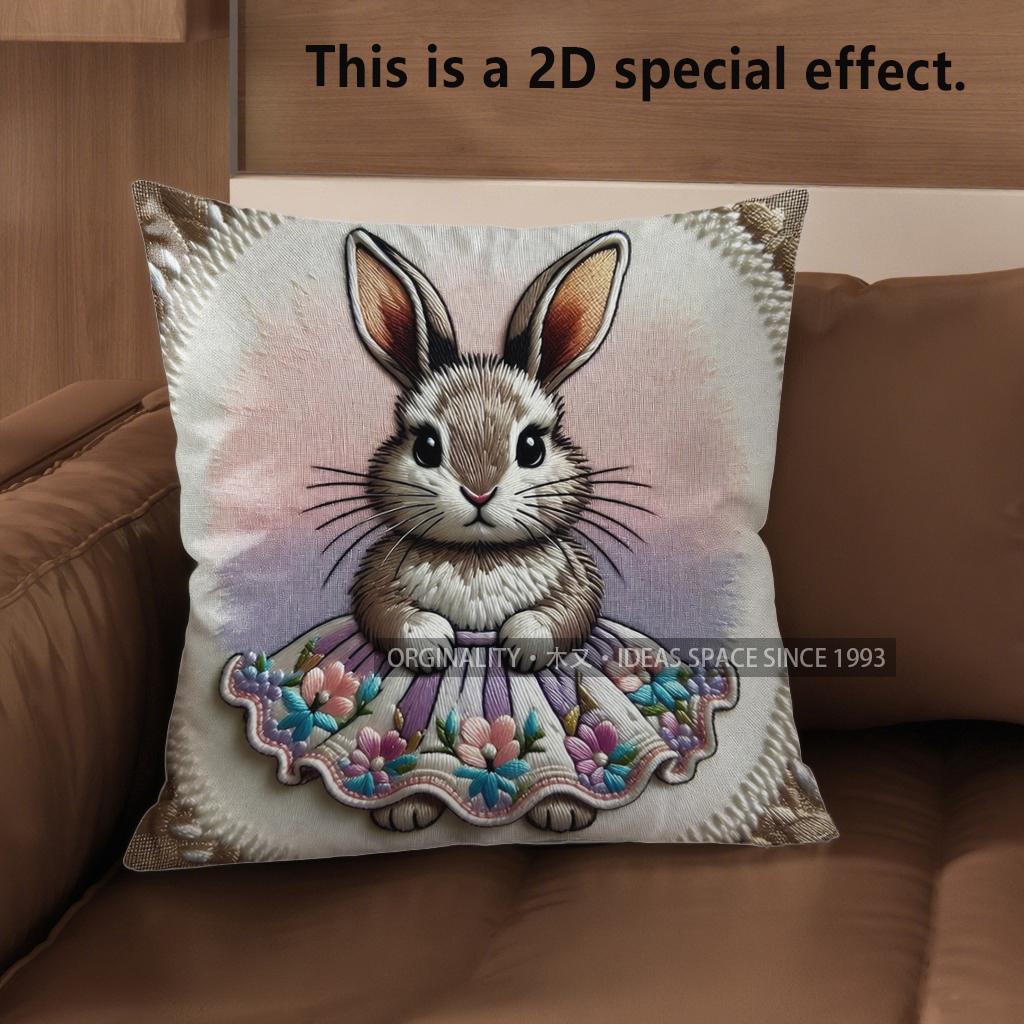 

2D Cute Bunny-Patterned Decorative Pillow Covers Pattern Cushion Cover Suitable For Sofa Bedroom Car Pillow Cover 40x40cm