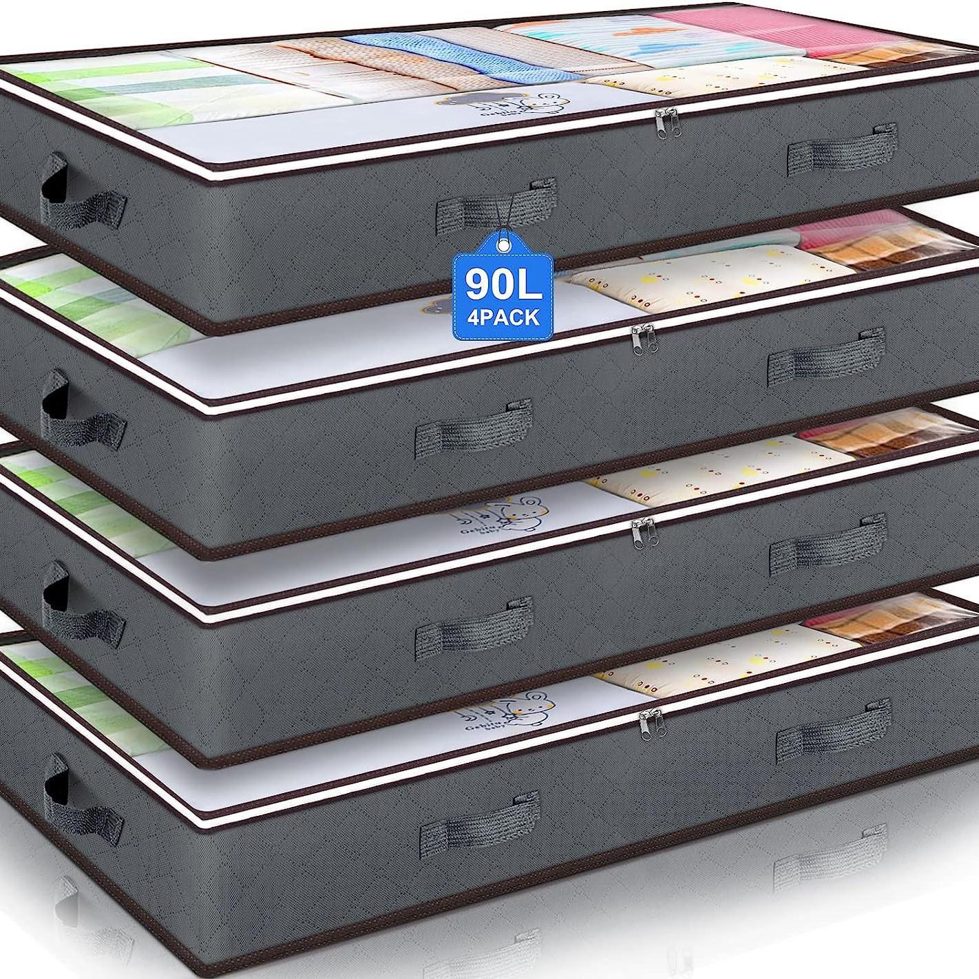 Large Capacity 90L Transparent Under-Bed Storage Bag for Clothing and Bedding 100x50x15cm