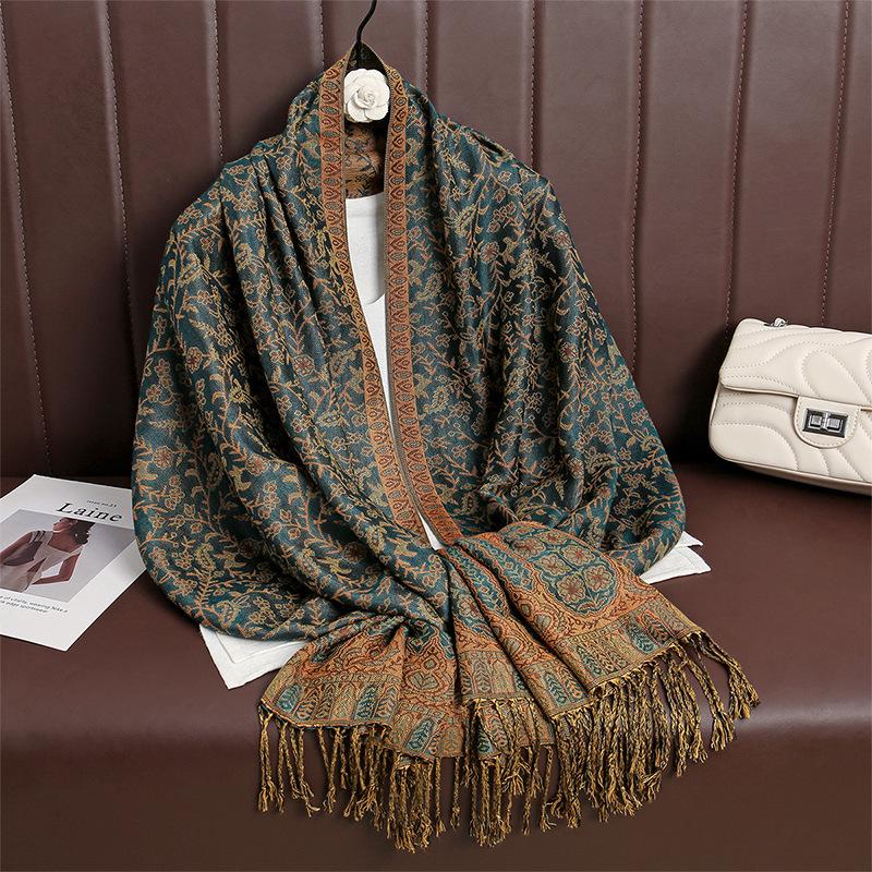 Spring And Autumn Atmosphere Imitation Cashmere Versatile Women'S Scarf Comfortable Shawl Temperament Cashew Jacquard Shawl
