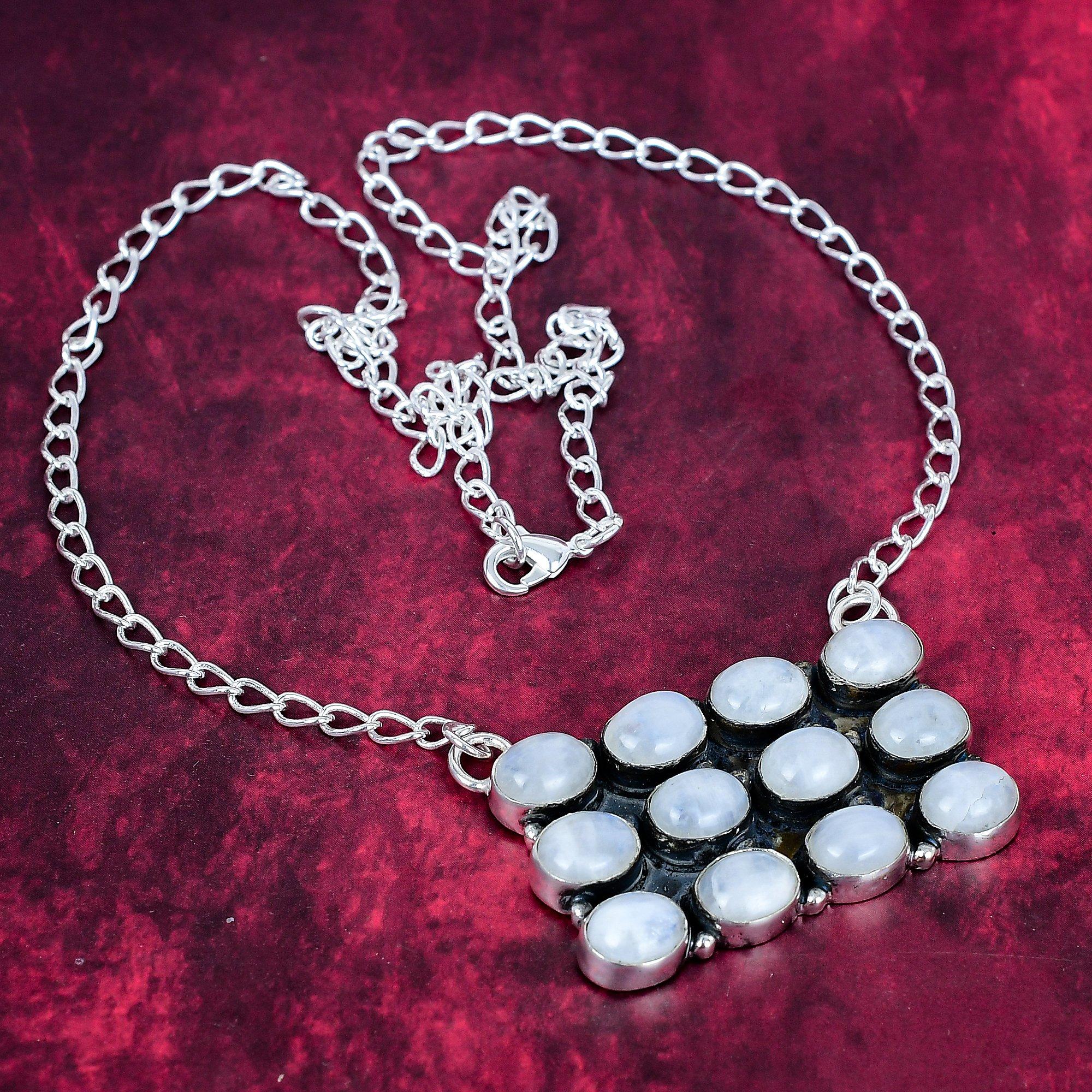 

Лунный камень 925 Проба Стерлинговое серебро Ожерелье Регулируемое, Цепочка Ручная работа Драгоценный камень, Подарок для мамы Антикварные украшения белый