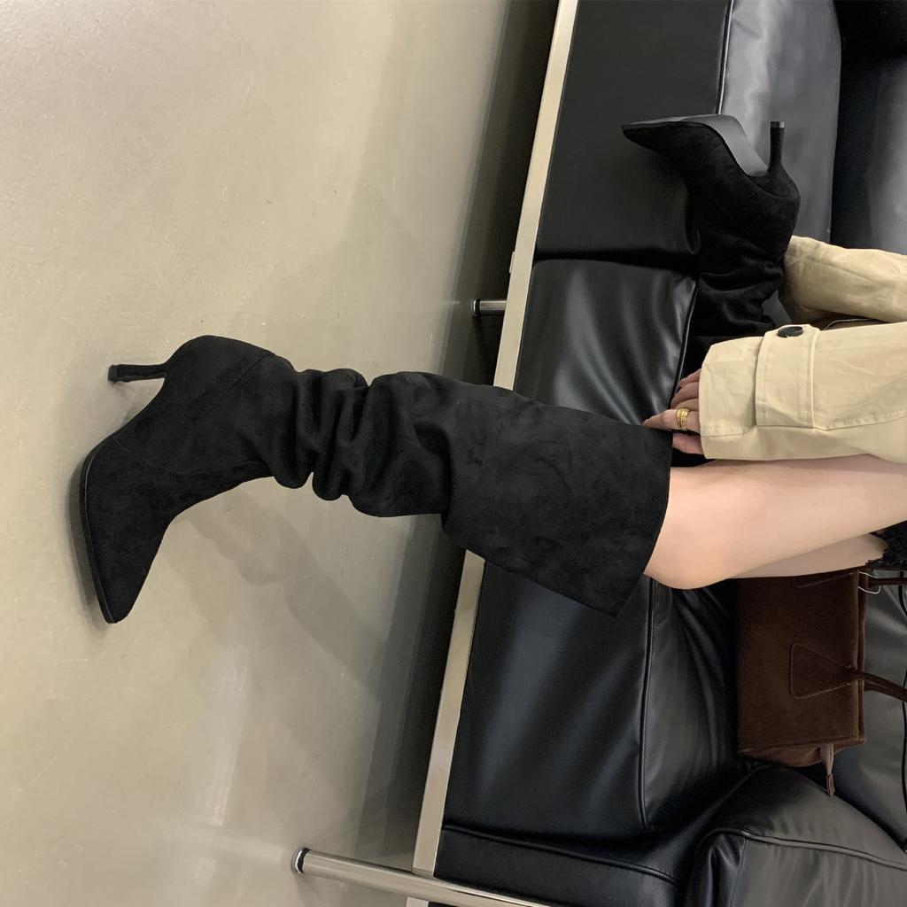 Autumn and winter stacking boots long women's boots pointed head thin high heel wide boots thin high knight boots