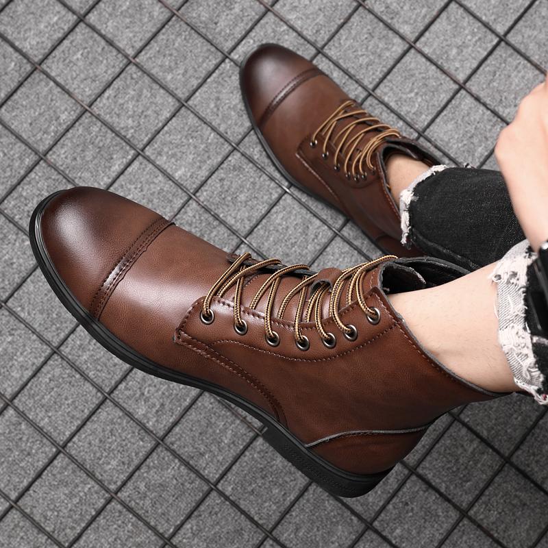 Fashion New British Style Mens Motorcycle Boots Genuine Leather Mens Casual Shoes Fashion Punk Style Boots Men High Quality Ankle Boots