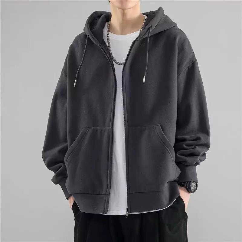 Japanese-Style Loose Zipper Hoodie for Men - Trendy Hong Kong & Korean Fashion, Casual Wear-Resistant Cardigan Jacket