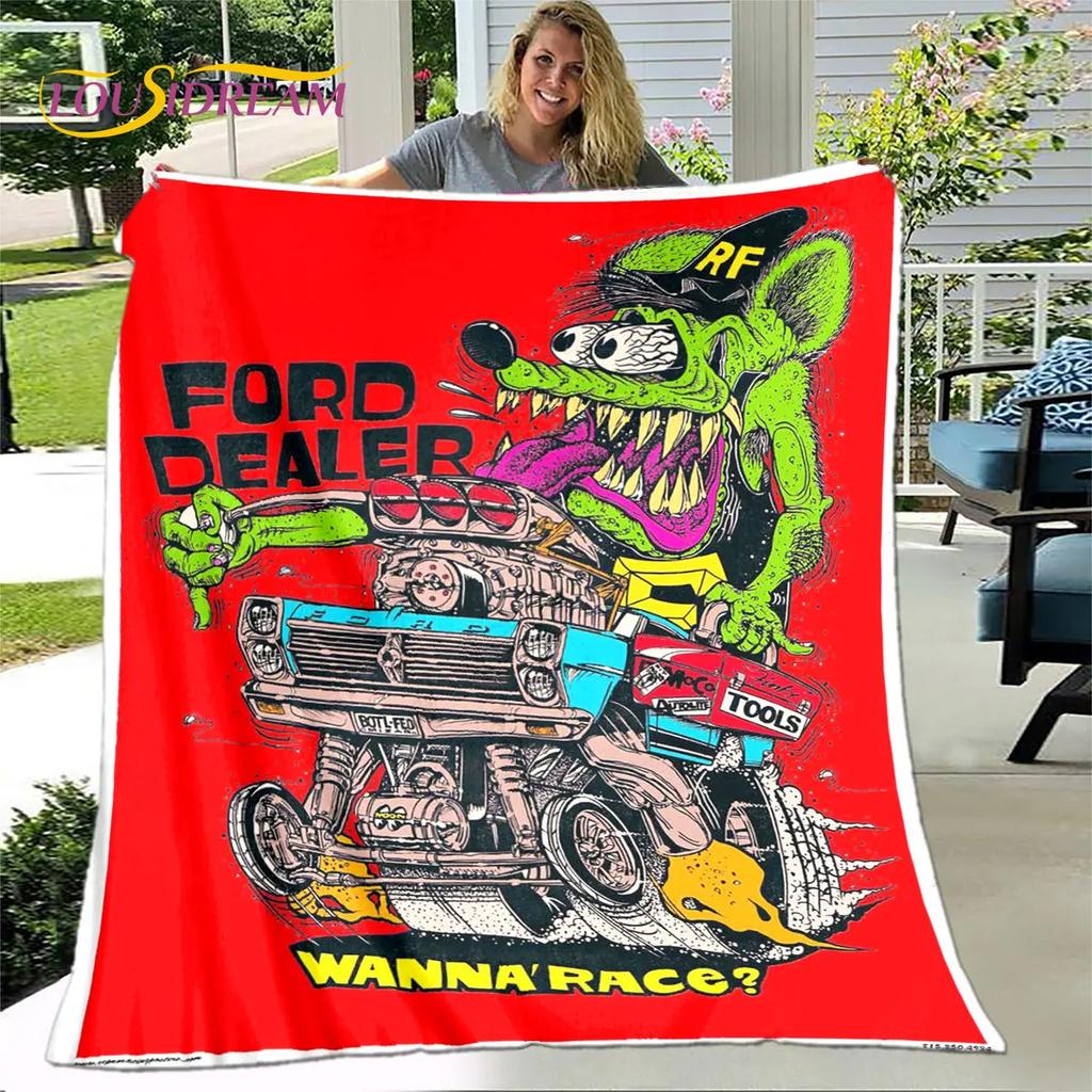 Funny Rat Fink Cartoon Soft Plush Blanket,Flannel Blanket Throw Blanket for Living Room Bedroom Bed Sofa Picnic Cover Bettdecke