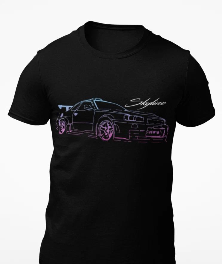 Skyline GT-R Outline Short-Sleeve Unisex 100% Cotton T-shirt Mens Tees Top M