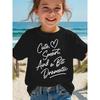 European Sizes Girls' Pink "Cute, Smart, And a Bit Dramatic" Graphic T-Shirt - Short Sleeve Summer Casual Top with Heart Design