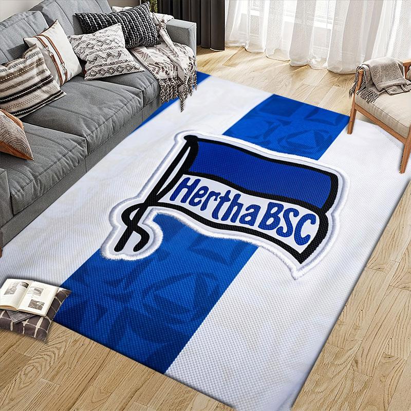 Hertha Berlin Flannel Printed Carpet, Home Sofa Decoration for Living Room & Bedroom, Non‑Slip Play Flannel Floor Mat for Game Room