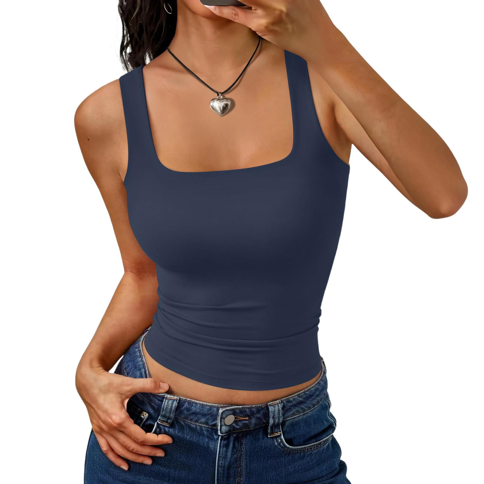 

Women s Fashion Basic Square Neck Sleeveless Top XS тёмно-синий