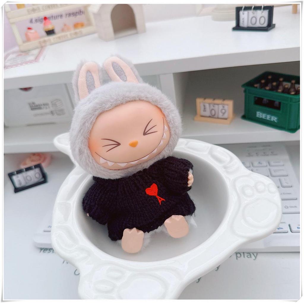 17cm Labubu Doll Clothes Set: Heart Sweater, Hat, Crossbody Bag - First & Second Generation.