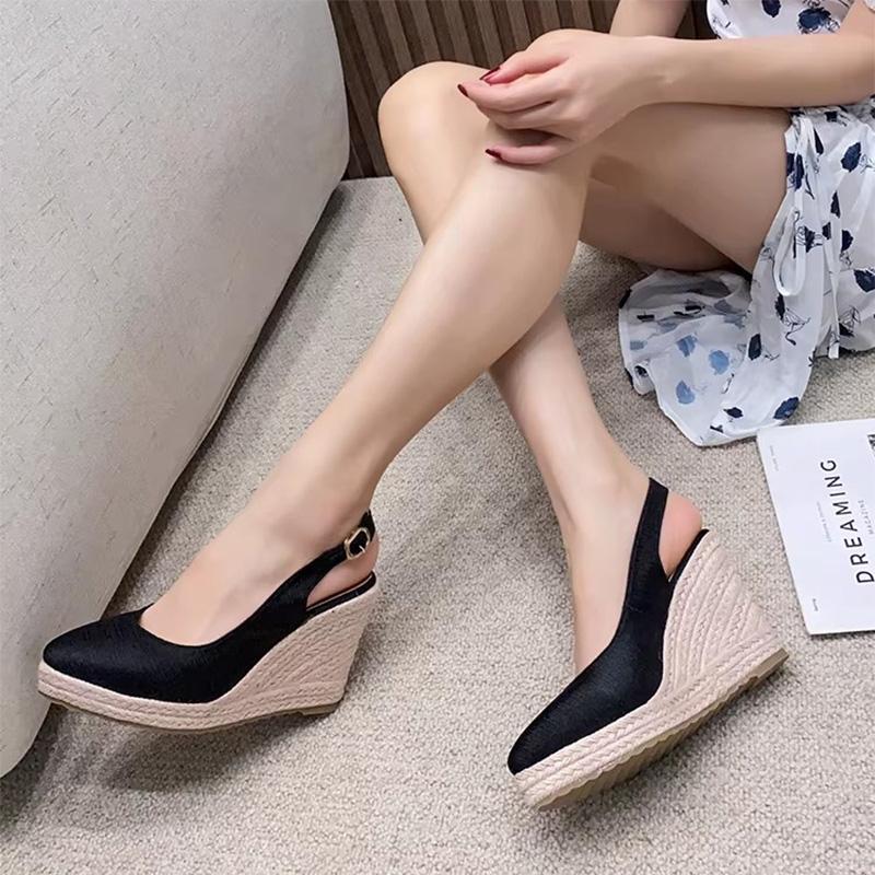 10cm Espadrille Wedges Heels Women Party Shoes Elegant Ladies Heel Sandals Pointed toe Summer Dress Shoes Plus Size 41
