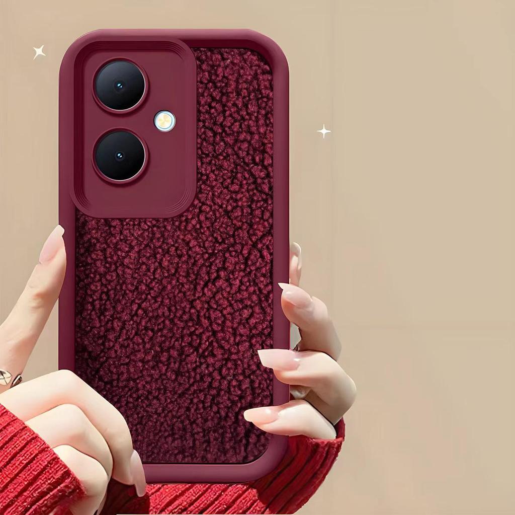 Wine Red Wool Winter Full Coverage Phone Case for iPhone 16/17 Pro Max & Samsung S25U
