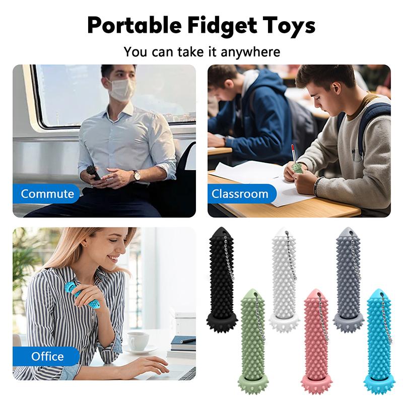 Pain Stim Spiky Roller Fidget Keychain Pocket Sensory Toy Relieve Stress Anxiety for Adults Office Desk Decor Gifts