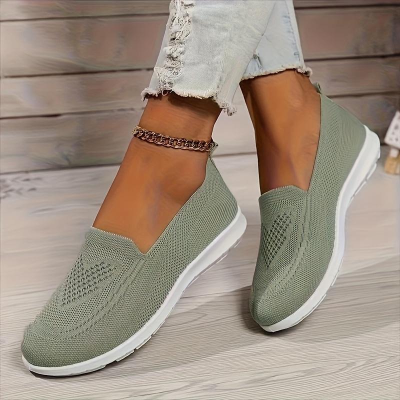 Breathable Slip-On Flat Casual Shoes ,Knitted Sports Sneakers, Women Shoes