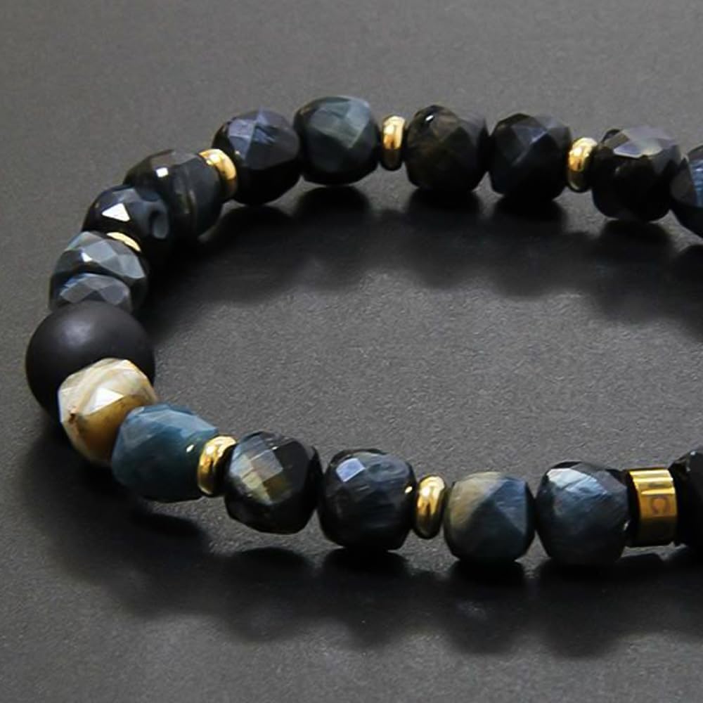 [ColanColan] FORCE 4 Bracelet, Dark Blue Tiger Eye, Negative Ion, Relaxing, Stylish (M-L (Inner Diameter Approx. 17cm))