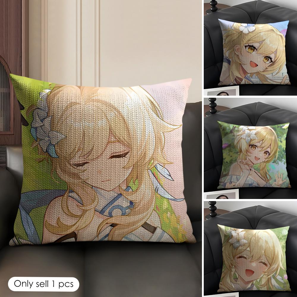 Lumine Cute Genshin Impact Cushion Cover Natural Linen Organic Fabric Double-Sided Printing Sofa Home Decor Gift Pillow Case
