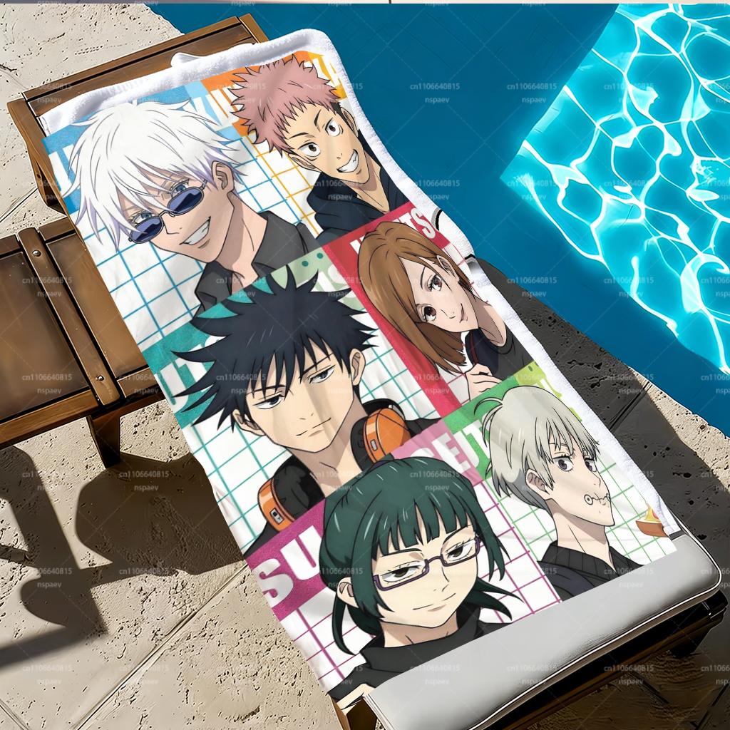 J-Jujutsu K-Kaisen Characters Beach Towel, Quick Dry Anime Bath Towel, Soft Absorbent Towel for Swimming Camping