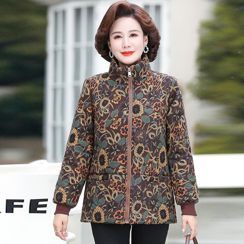 

Женская одежда женская бархатная утолщенная теплая хлопковая куртка для среднего возраста зимняя новинка 5XL [recommended 150-80kg] темно-коричневого