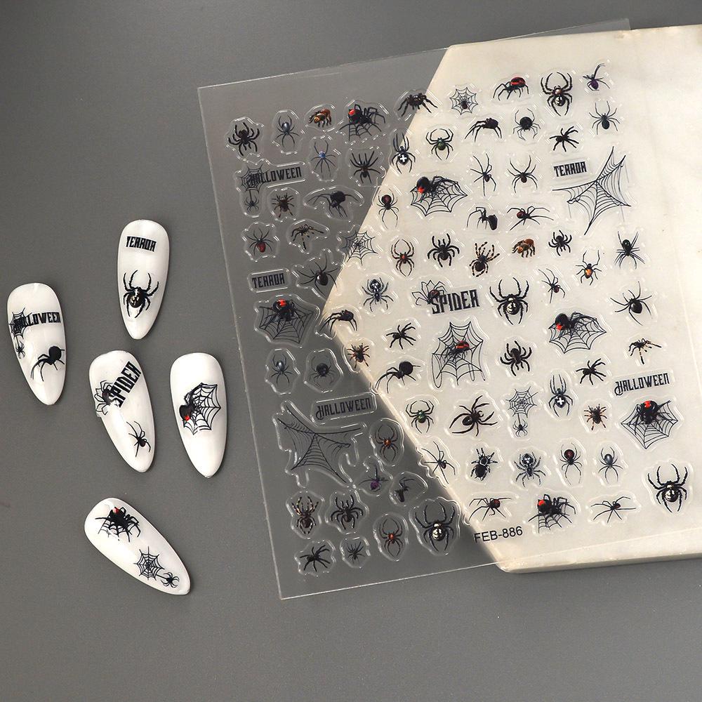Embossed Halloween Nail Stickers: Cute Spider, Bat & Pumpkin Designs
