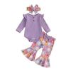 Baby Girl Halloween Flutter Sleeve Romper with Ghost/Pumpkin Pants & Headband - 3 Piece Set