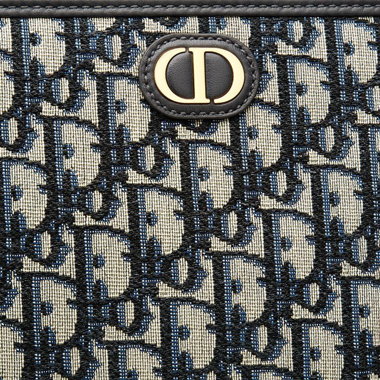 Dior Montaigne Serie 30 Klassische Monogramm-Stickerei Canvas Kulturtasche Clutch Damen Taschen Denim-Blau S2107UTZQ_M928