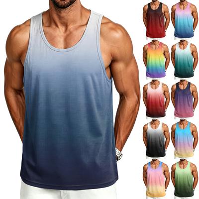 Herren Casual Farbverlauf Print Outdoor Sport Rundhals Tanktop Ärmellos Leicht Atmungsaktiv Athletisches Weste