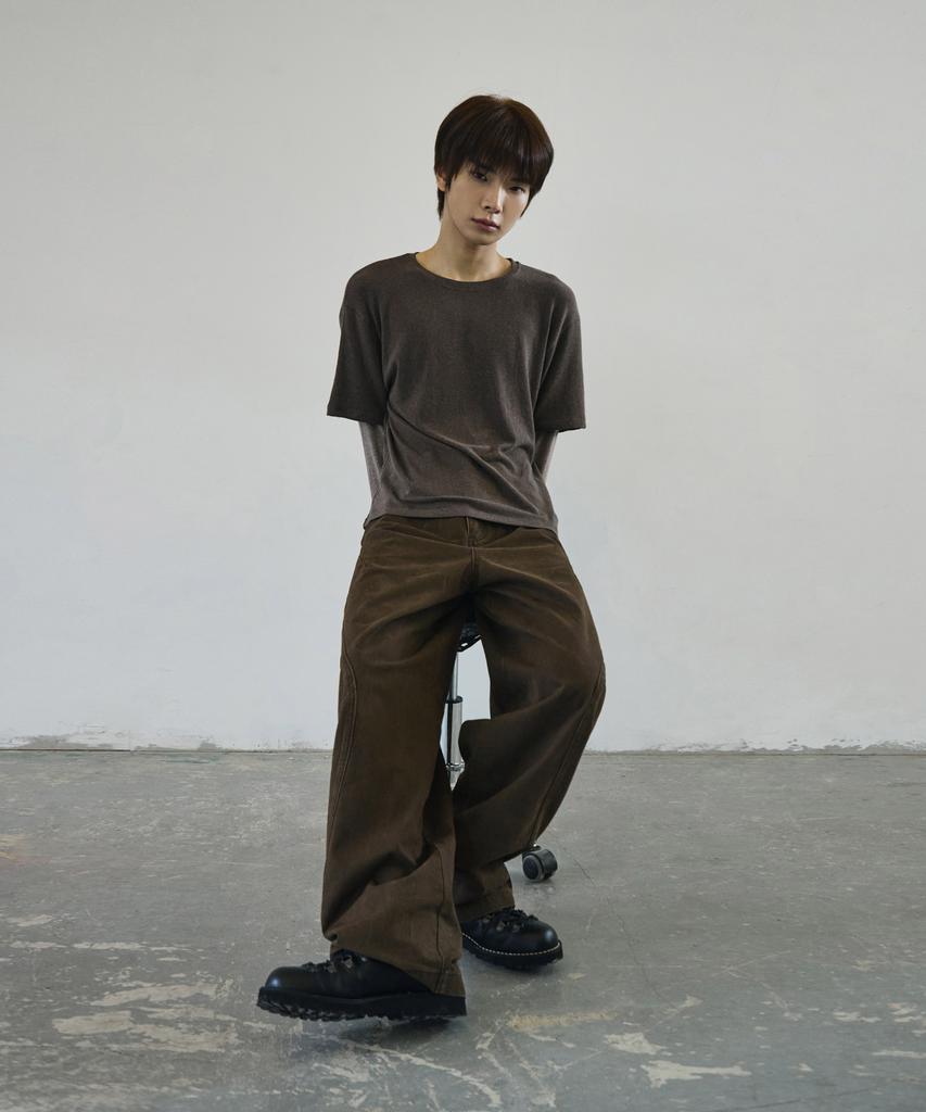 Seukeulaeteulpigsel Vtg Fade Dart Curved Line Cotton Pants [Brown]