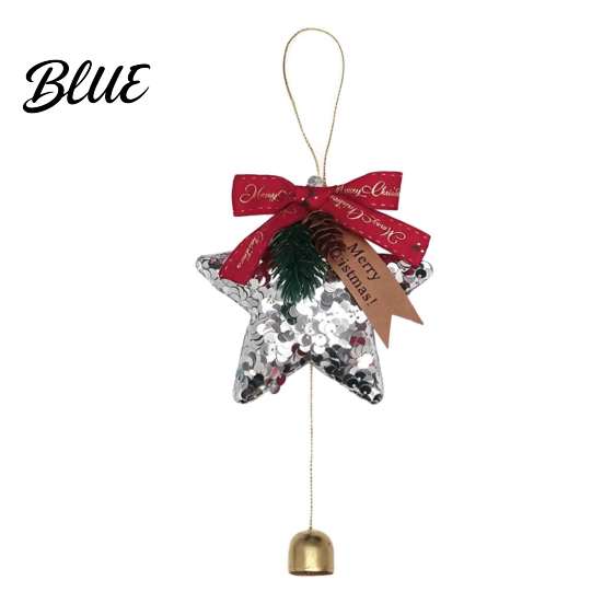 Seasonal Party Supplies Glitter Star Bell Ornaments Sequin Hanging Decoration with Bow Pine Indoor Christmas Tree Trim Cone Sparkly Pendant