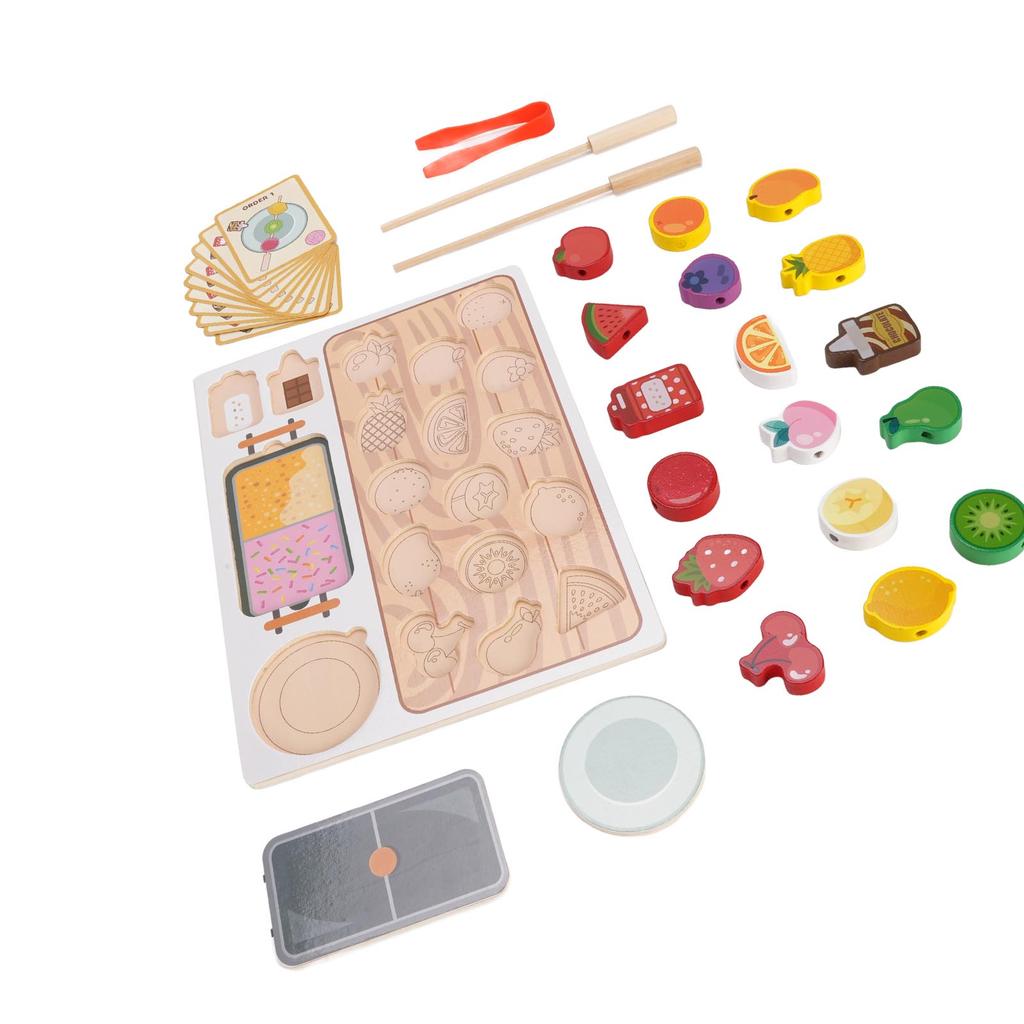 Wooden Fruit Bead Skewer Toys Simulation Wooden Pretend Fruit Educational Toys for Children