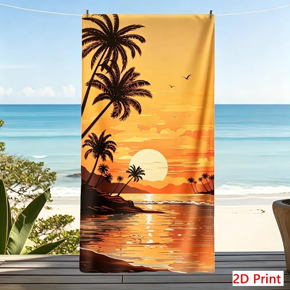 Tropical Sunset Microfiber Beach Towel Oversized Palm Tree Print Quick Dry Bath Sheet Large Summer Vacation Essentials XL Mat