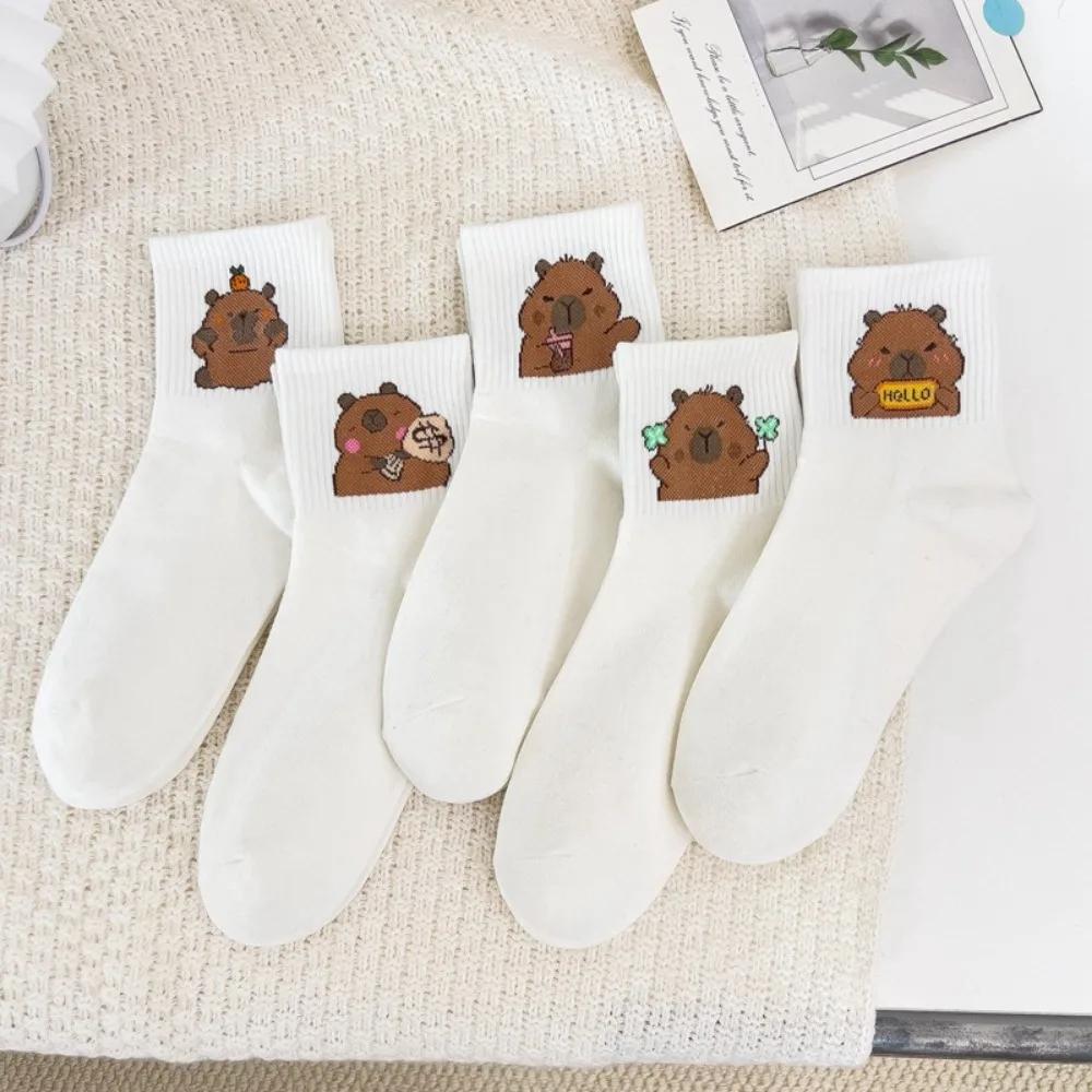 Cartoon Kapibala Capybara Little Bear Socks Spring Autumn Cotton Middle Tube Socks Cute Internet Red Korean Edition Boat Socks