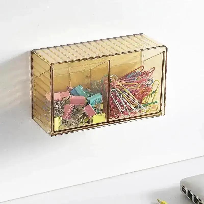 Wall Mounted Cotton Swab Storage Box No Punching Required Bathroom Mirror Cabinet Partitioned Lipstick As Cosmetics Storage Rack