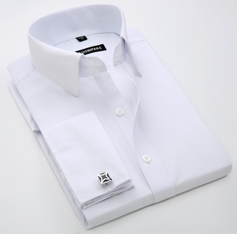 Men'S French Cufflink Shirt With Slim Fit And Contrasting Color Collar, Windsor Collar, Striped Formal Long Sleeved Shir