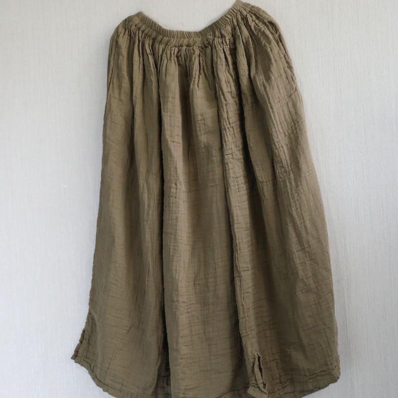 Johnature Women Vintage Skirts Summer Elastic Waist Solid Color Soft A-Line Female Loose Skirts